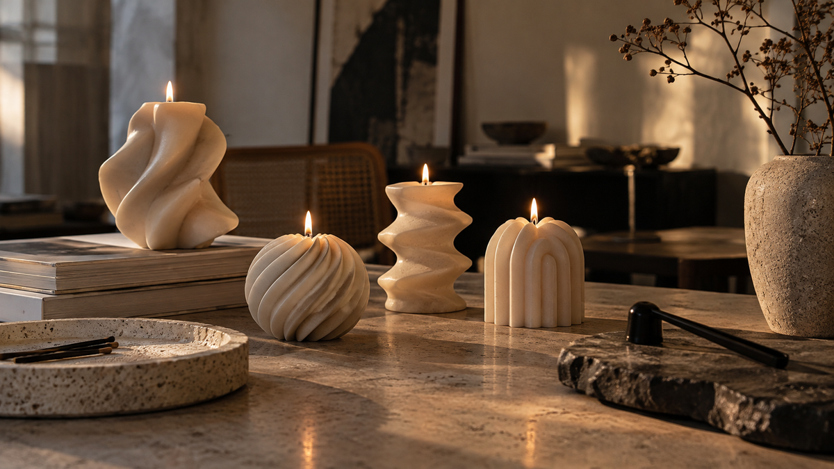 Handcrafted sculptural candles in Toronto workspace by Artmood Studio